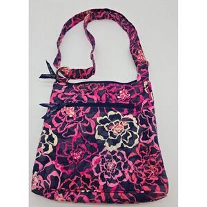 Vera Bradley Floral Crossbody Bag - Pink & Blue Adjustable Strap Multiple Pocket